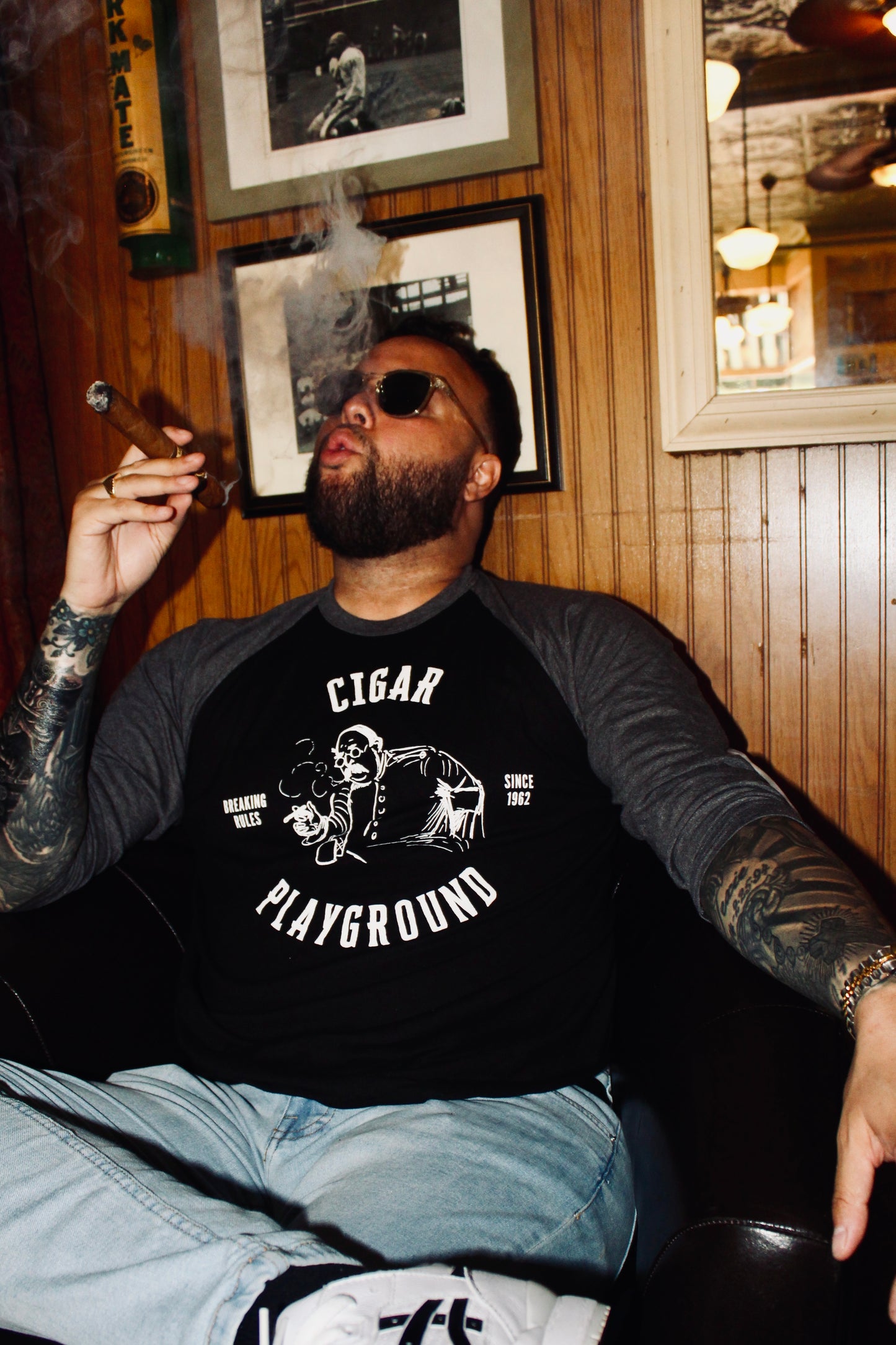 Cigar Playground "Throwin' Smoke" Baseball Tee